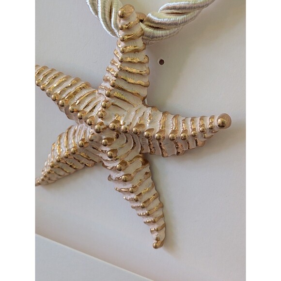 ZARA Women's Gold Textured Starfish Ivory Cord 20" Statement Necklace Coastal - Picture 2 of 12